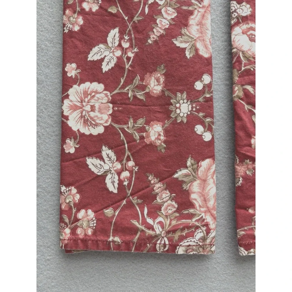 Williams Sonoma Vintage Floral Rose Red Sage Pink Dinner Napkins Set Of 6